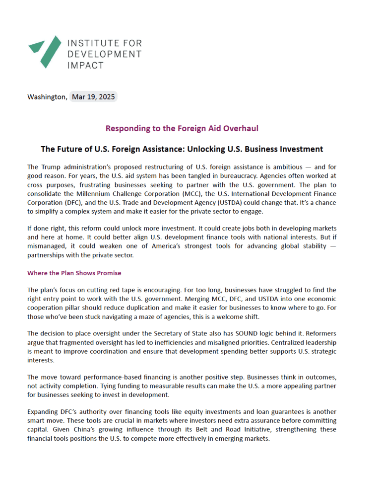 The Future of U.S. Foreign Assistance Overhaul - Unlocking Investment