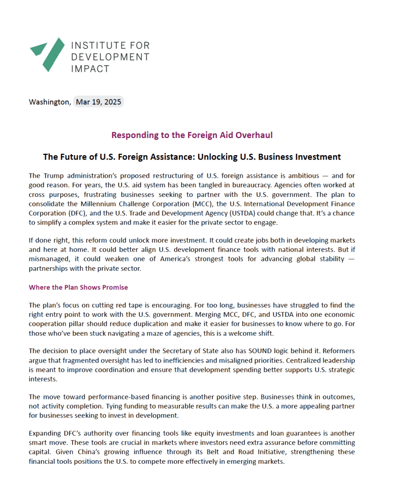 The Future of U.S. Foreign Assistance Overhaul - Unlocking Investment